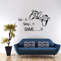 SITAKE Eat Sleep Game Repeat wall sticker on smooth wall adds bold gamer vibe.