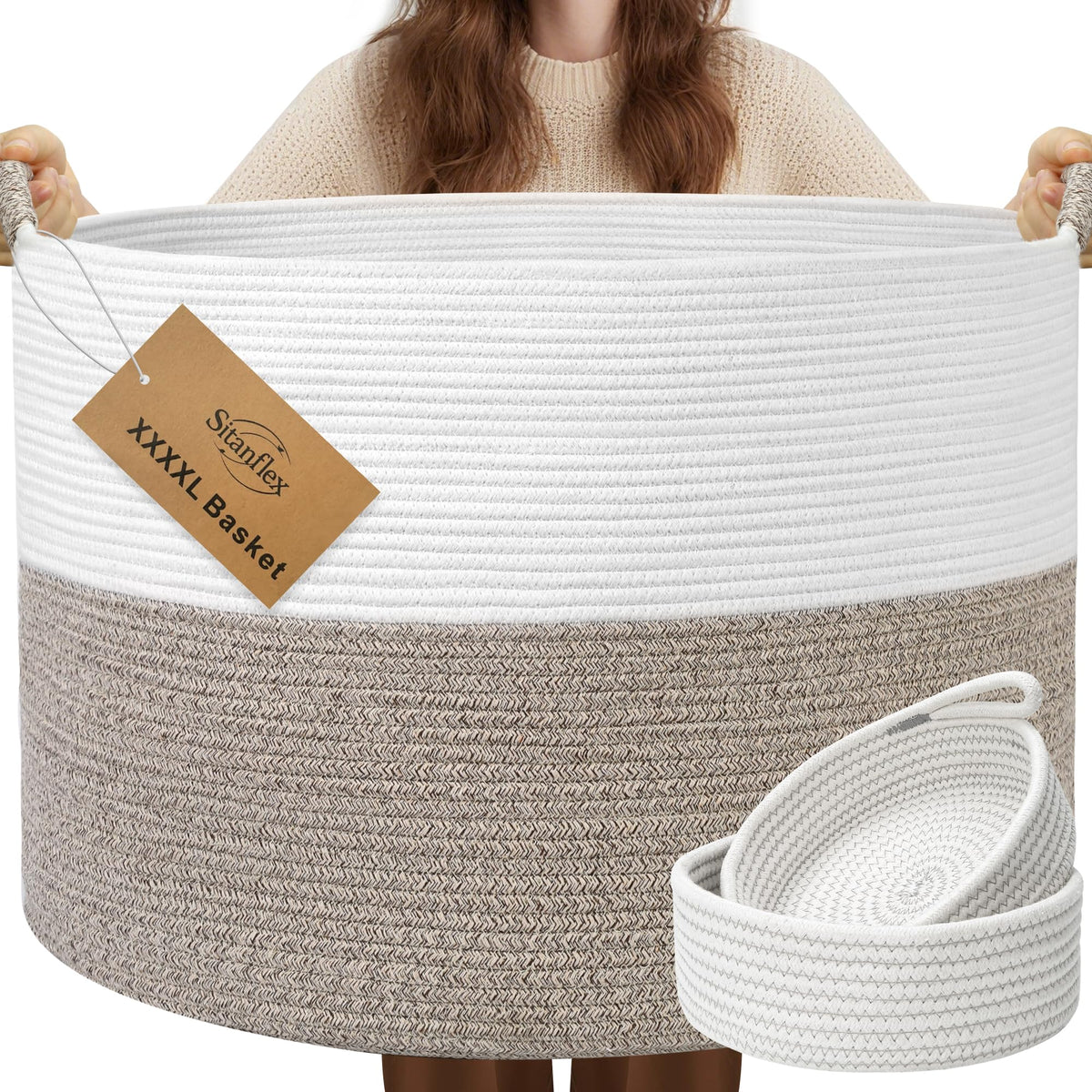Sitanflex XXXXL blanket basket front view, stores blankets and pillows to reduce clutter.