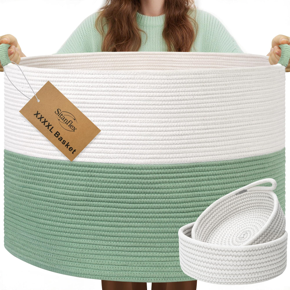 Sitanflex XXXXL blanket basket in white-green with large storage capacity