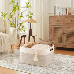 SIXDOVE blanket basket open with blankets showing spacious storage.