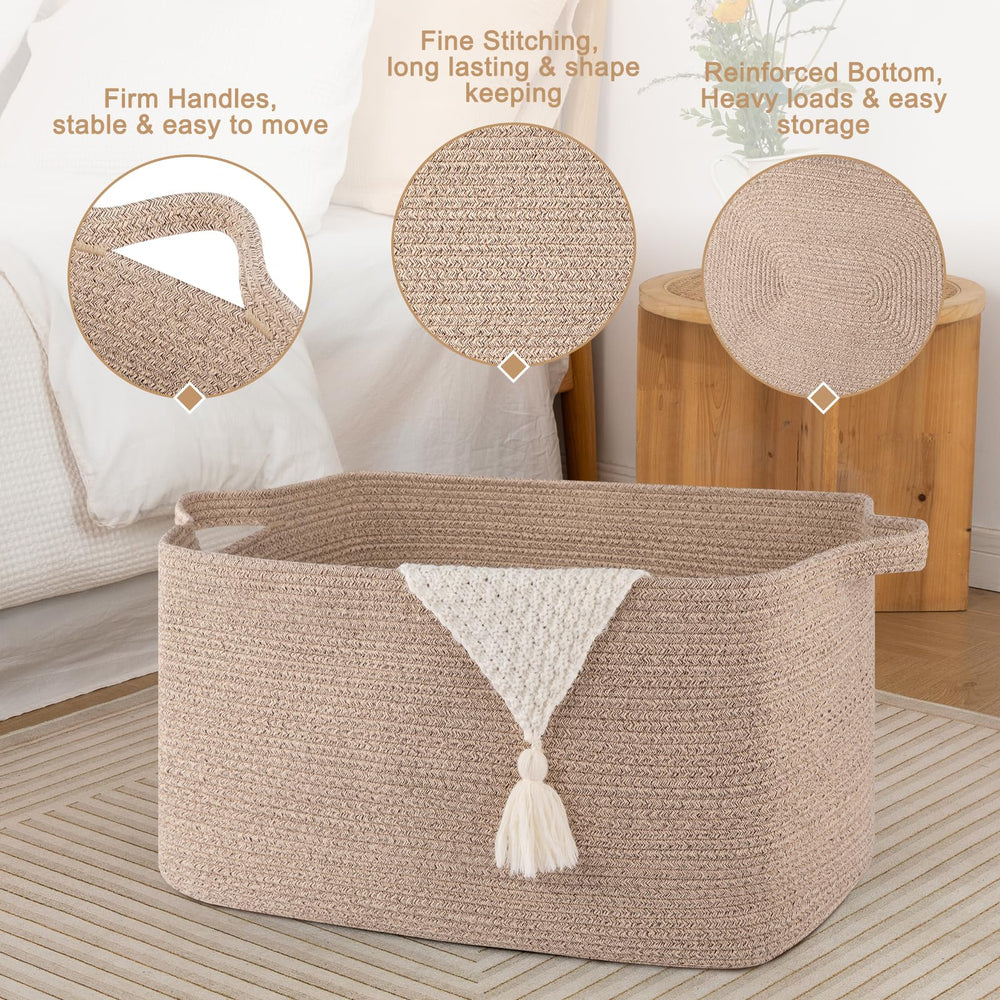 SIXDOVE brown woven basket in room adds warmth and organization.
