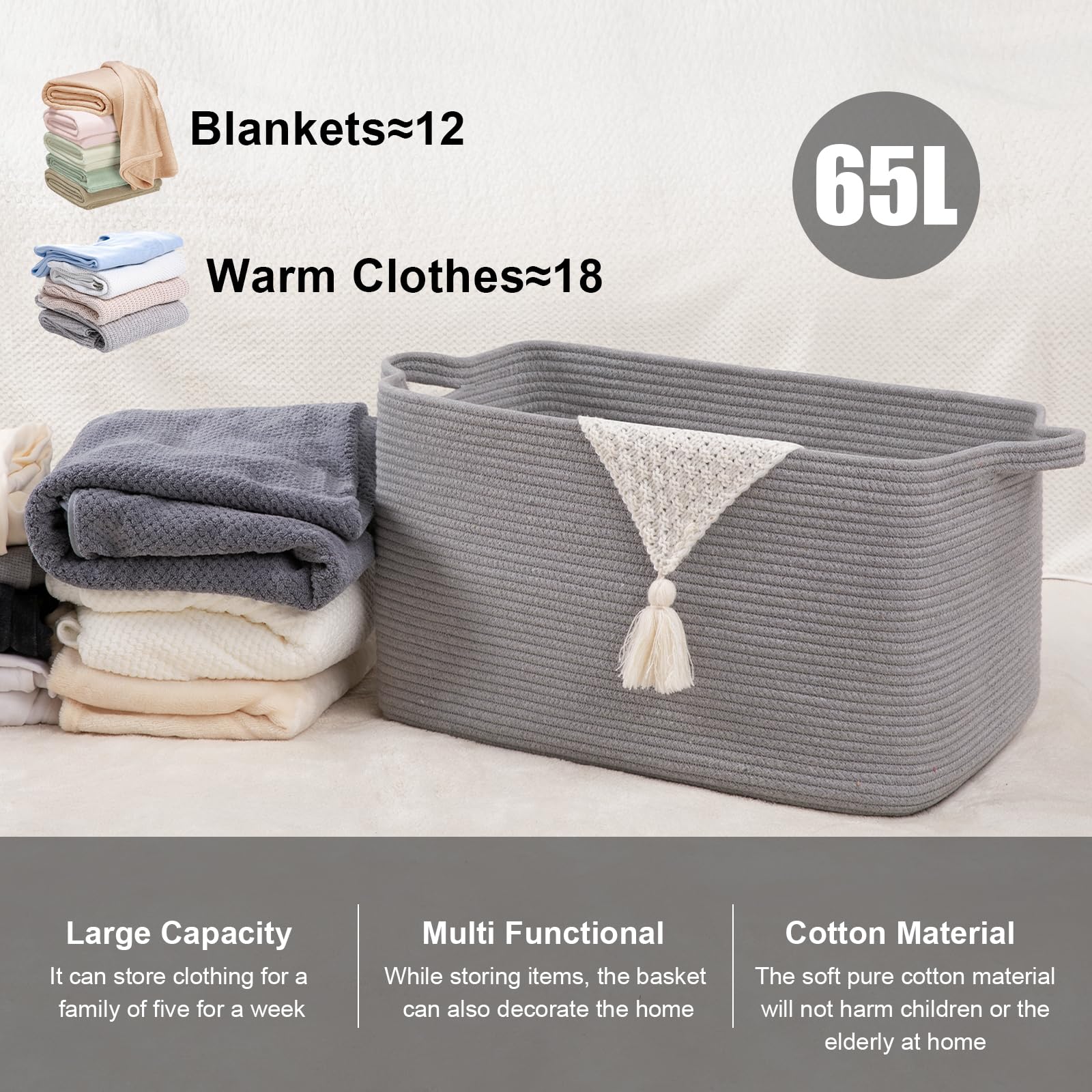 SIXDOVE cotton rope basket on living room shelf stores blankets