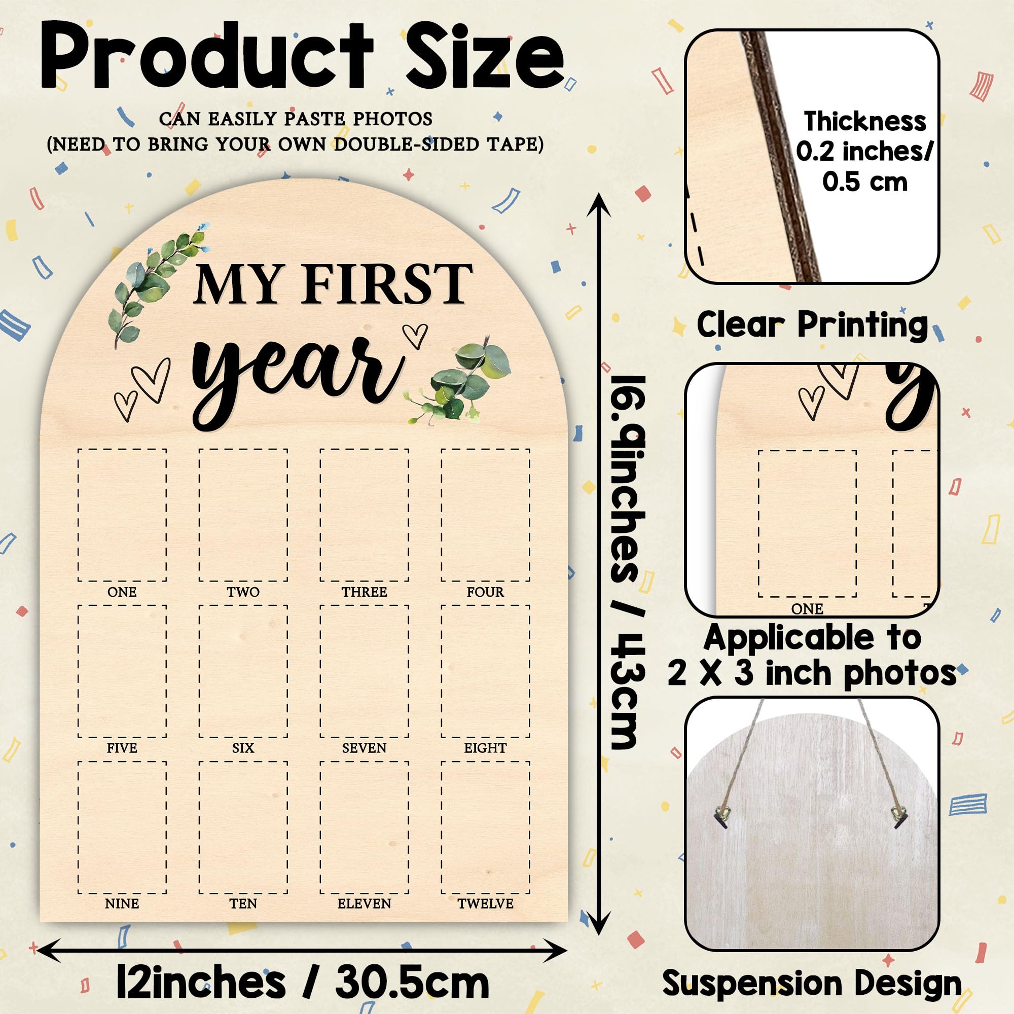 SIXEIGHT monthly-photos display on wood board helps capture baby's growth beautifully.