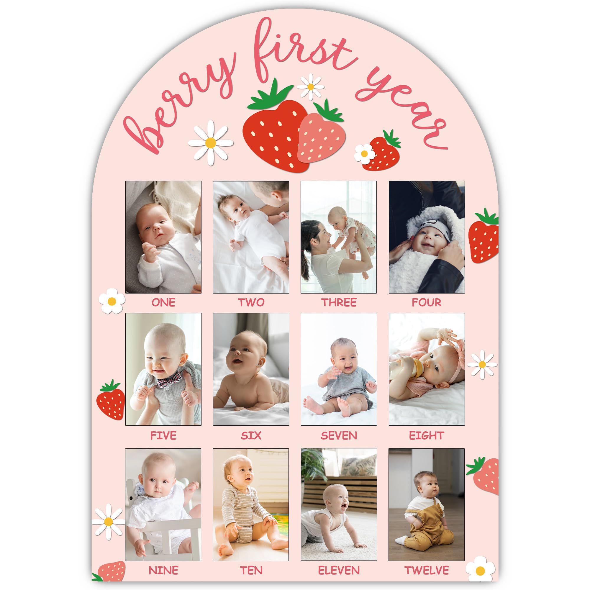 SIXEIGHT one-year wood photo board front view for monthly milestone photos