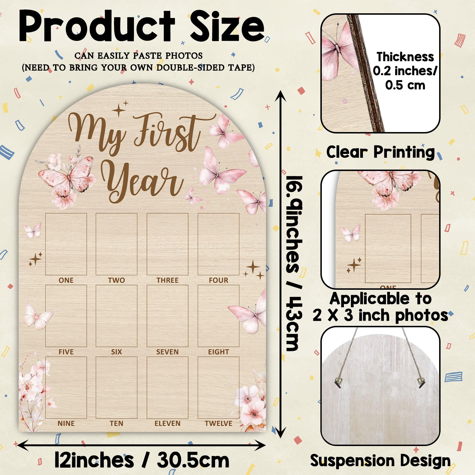 SIXEIGHT photo areas sized 2x3 inches for clear monthly portraits