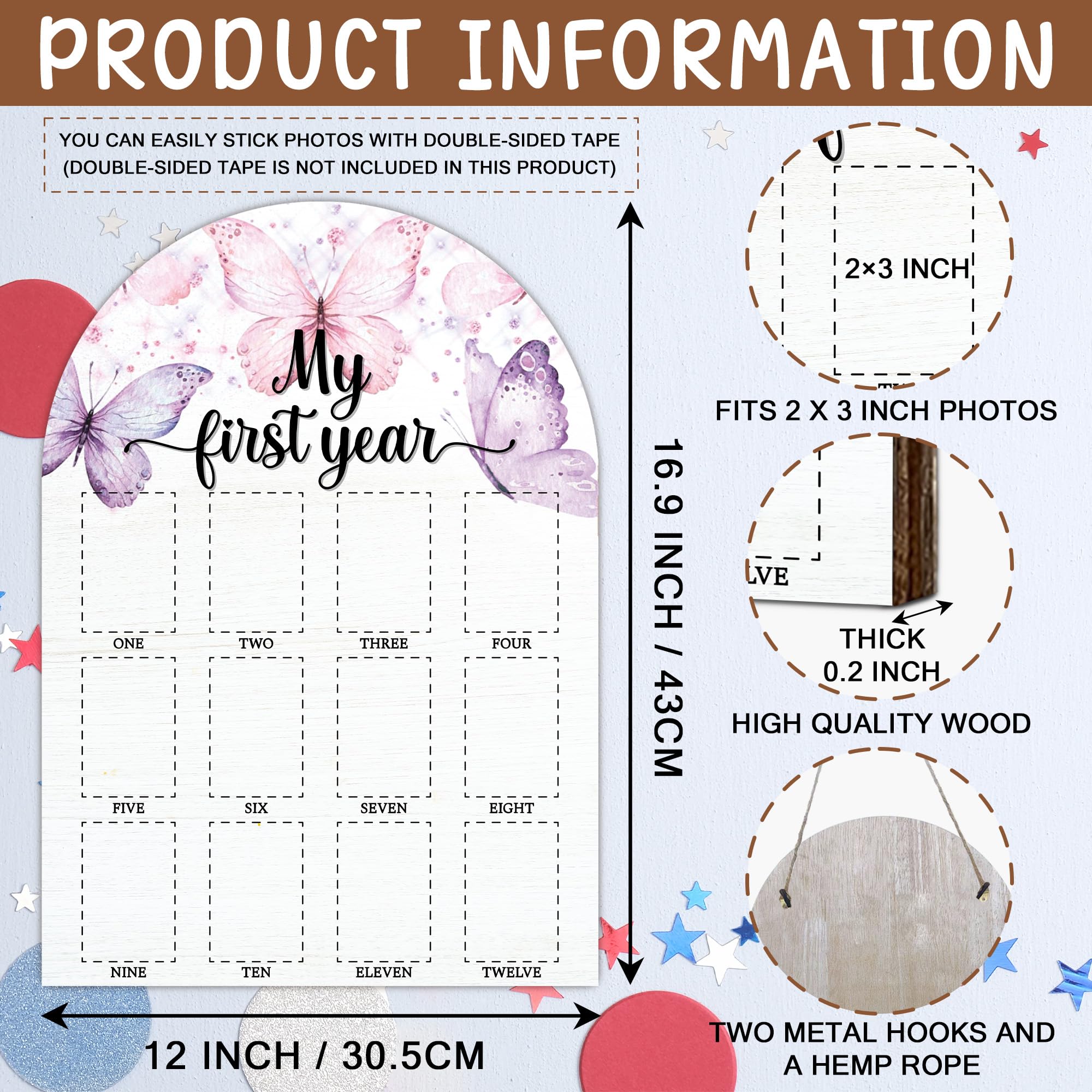 SIXEIGHT wooden 12-month frame for baby photos keeps monthly growth neatly organized