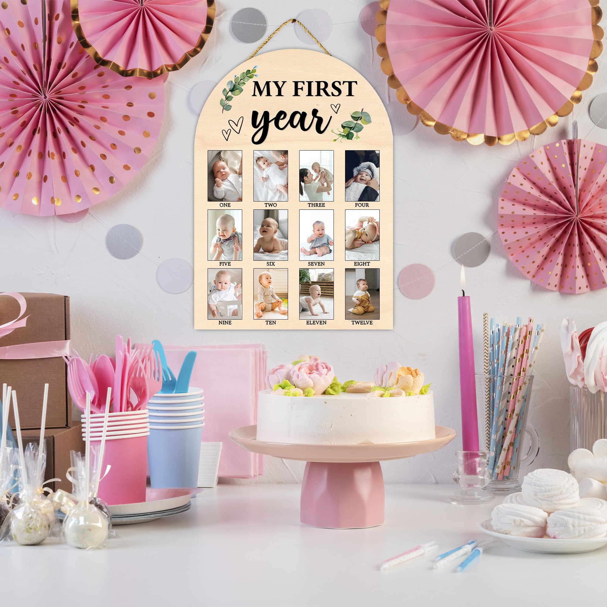 SIXEIGHT wooden baby milestone frame hanging setup on wall or shelf.