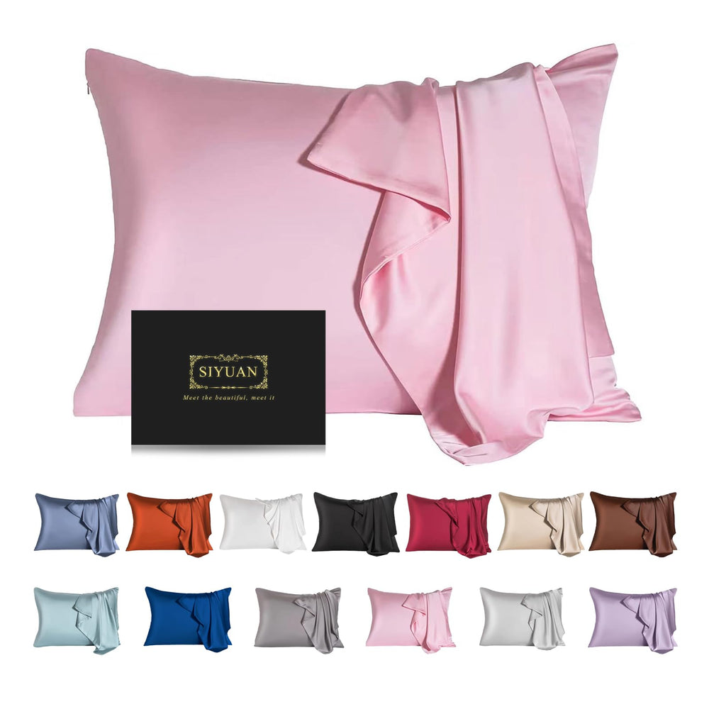 SIYUAN toddler pink silk pillowcase on bed, soft touch supports comfortable sleep.