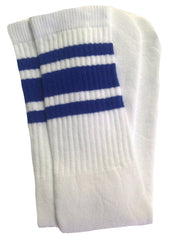SKATERSOCKS 19in mid-calf white tube socks with royal blue stripes for versatile wear