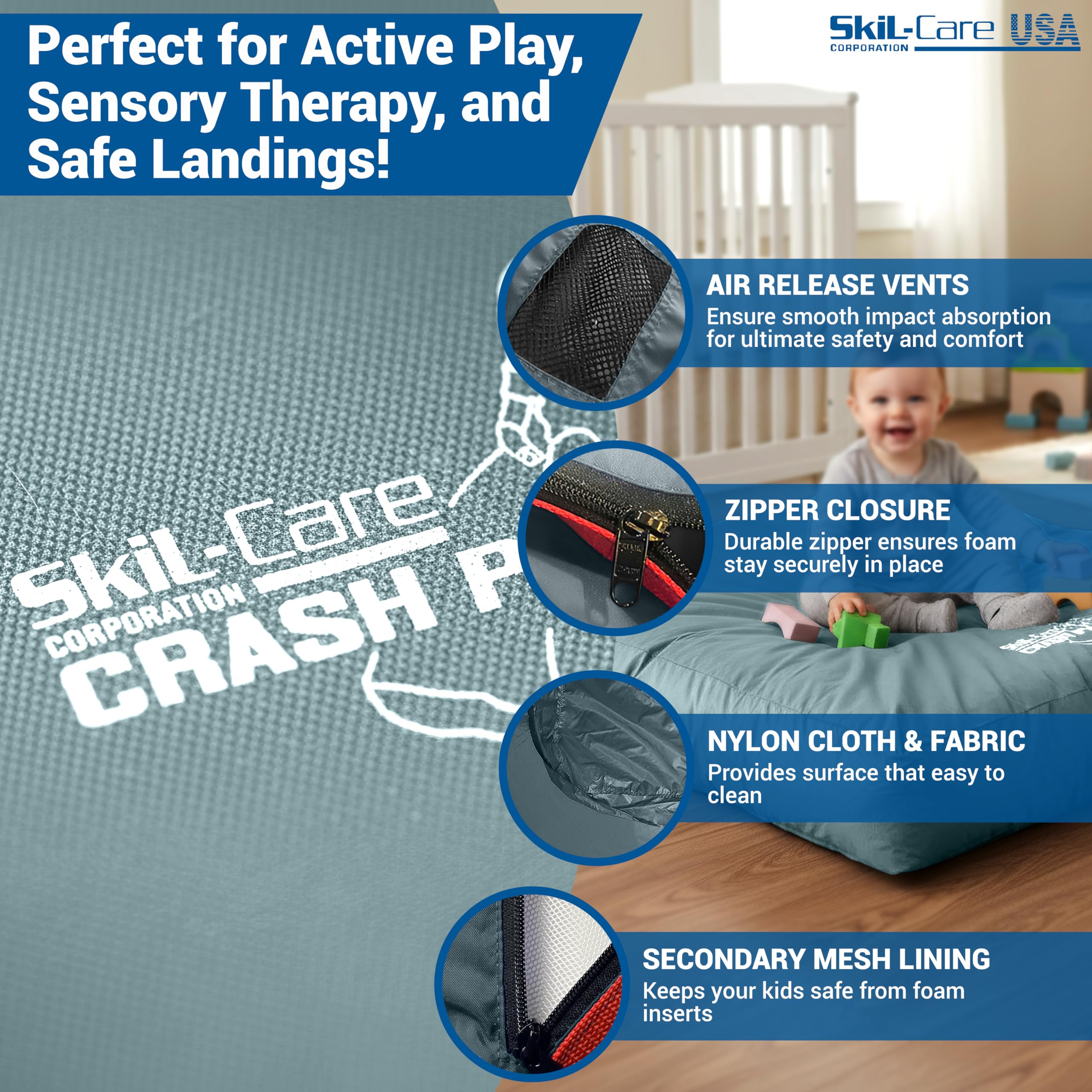 Skil-Care TamperShield zipper adds extra safety during handling and setup.