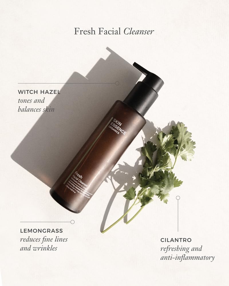 Skin Essence Organics Fresh Facial Cleanser application showing light cleansing lather on skin