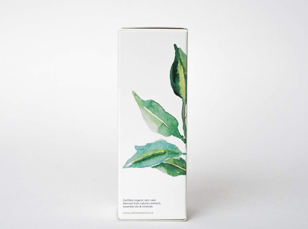 EcoCert and USDA certification seals on Skin Essence Organics Fresh Facial Cleanser label