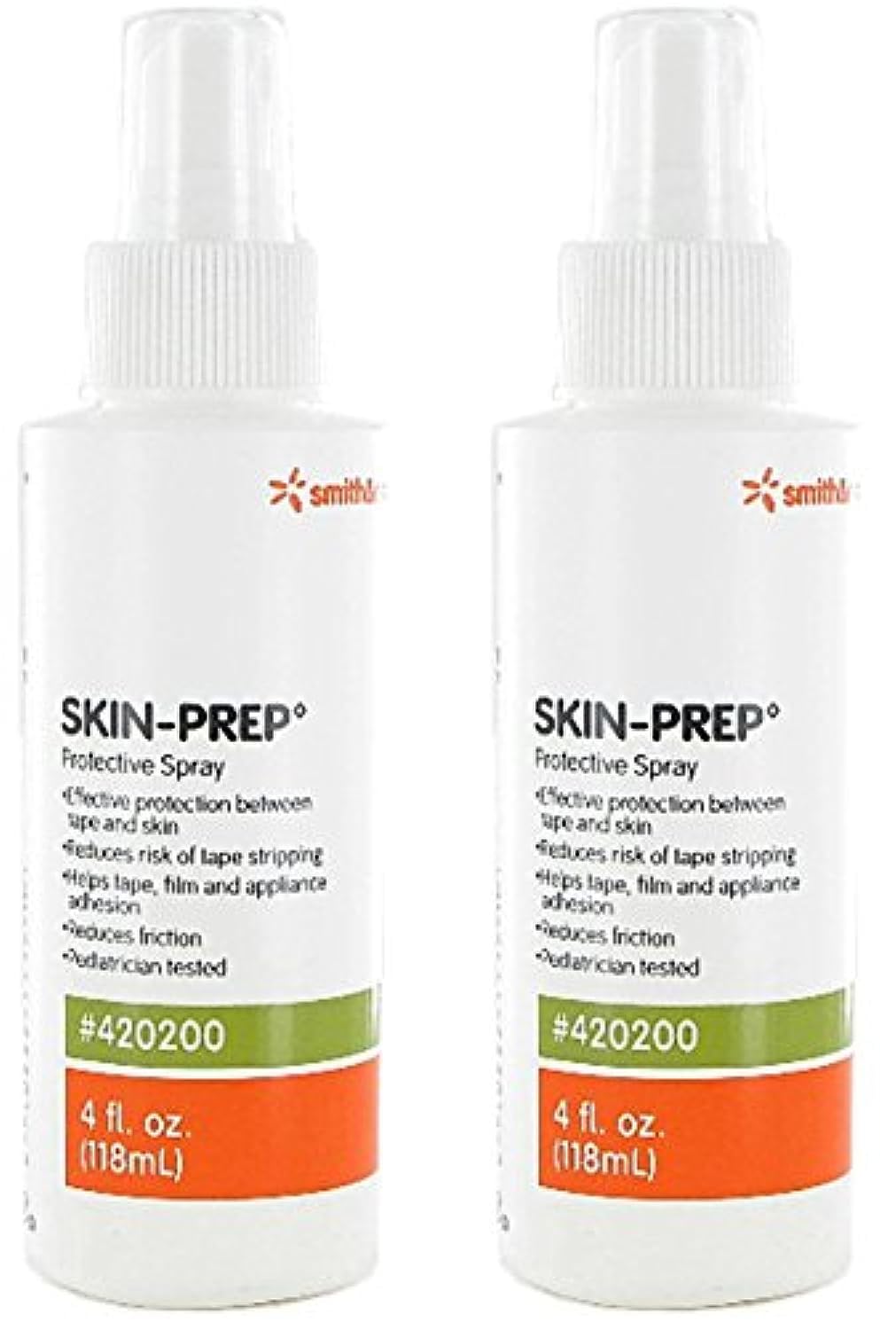 Skin-Prep Protective Spray bottle demonstrates a quick-drying clear film-forming barrier for adhesives.