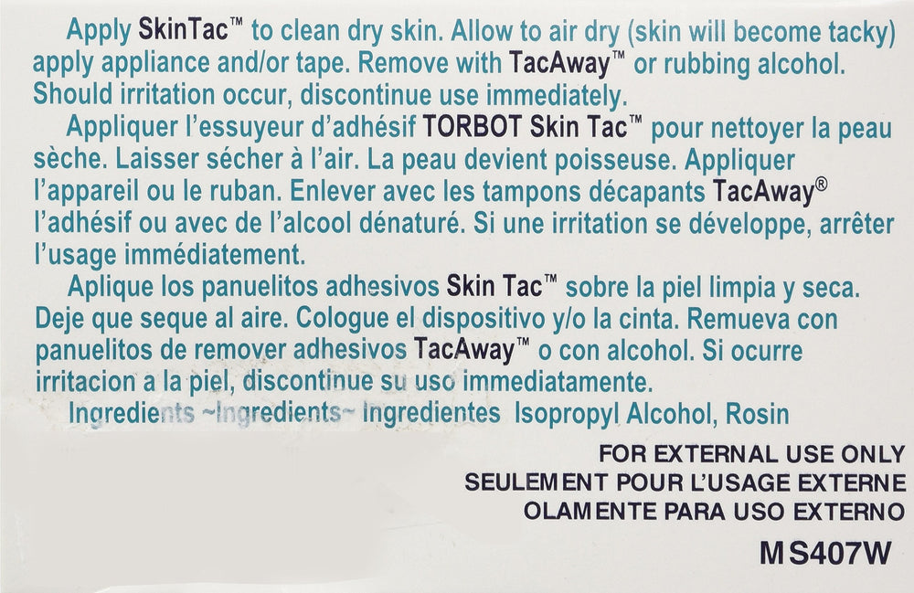 Skin-Tac Adhesive Barrier Wipes close-up: latex-free skin prep for adhesives.