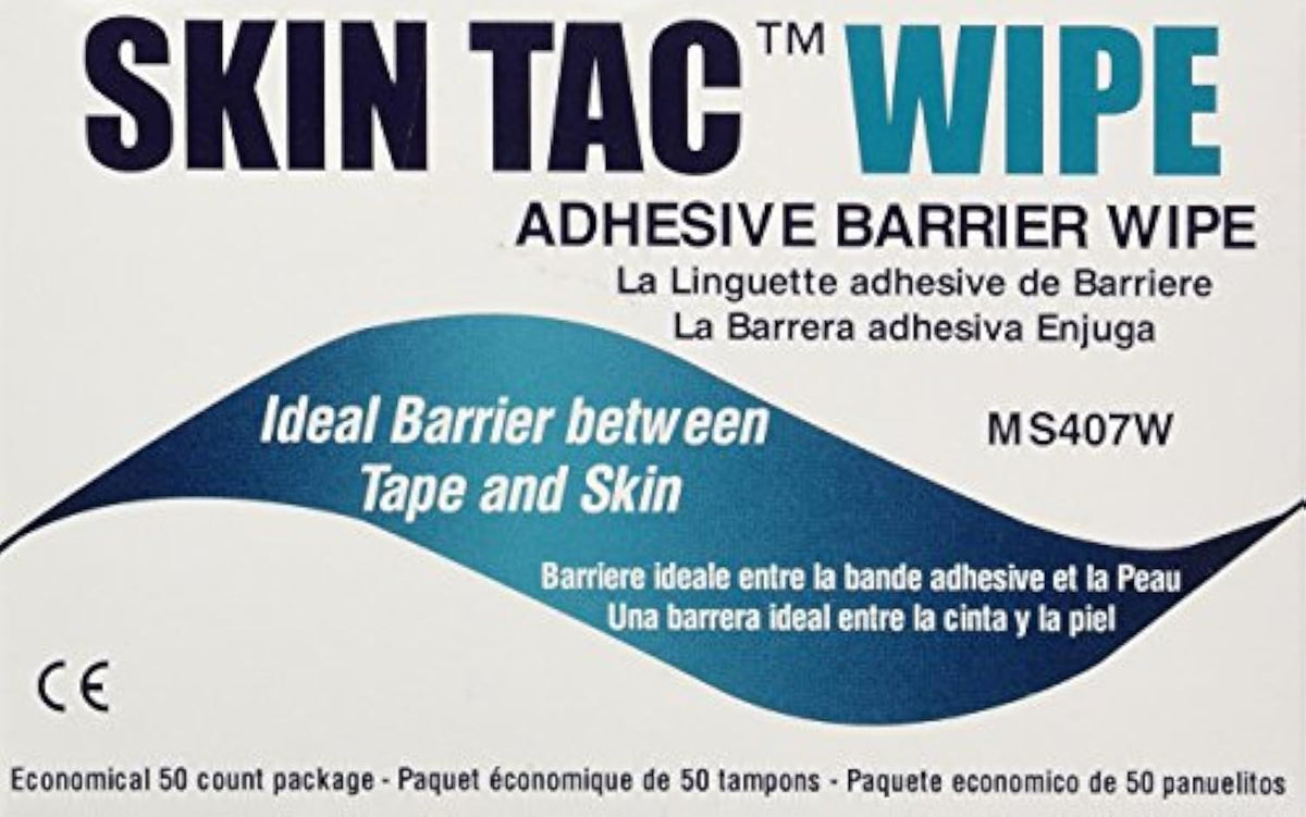 Skin-Tac Adhesive Barrier Wipes pack: travel-ready skin prep for adhesives.