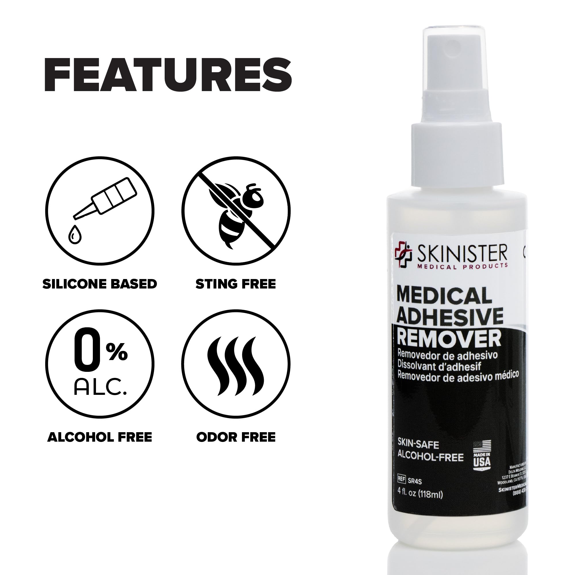 Skinister Adhesive Remover applied to skin dissolving adhesives without irritation