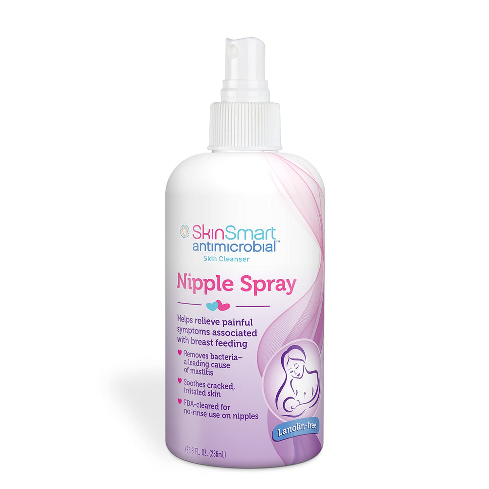SkinSmart Nipple Relief Spray bottle front, quick breastfeeding soothing.