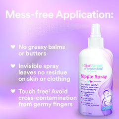 SkinSmart Nipple Relief Spray packaging, convenient for on-the-go moms.