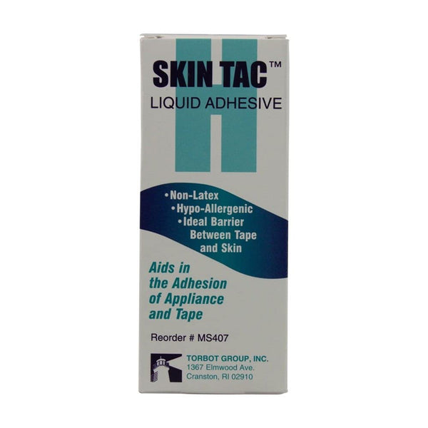 Skintac Skin Tac liquid adhesive 4 oz bottle ready for secure, gentle adhesion