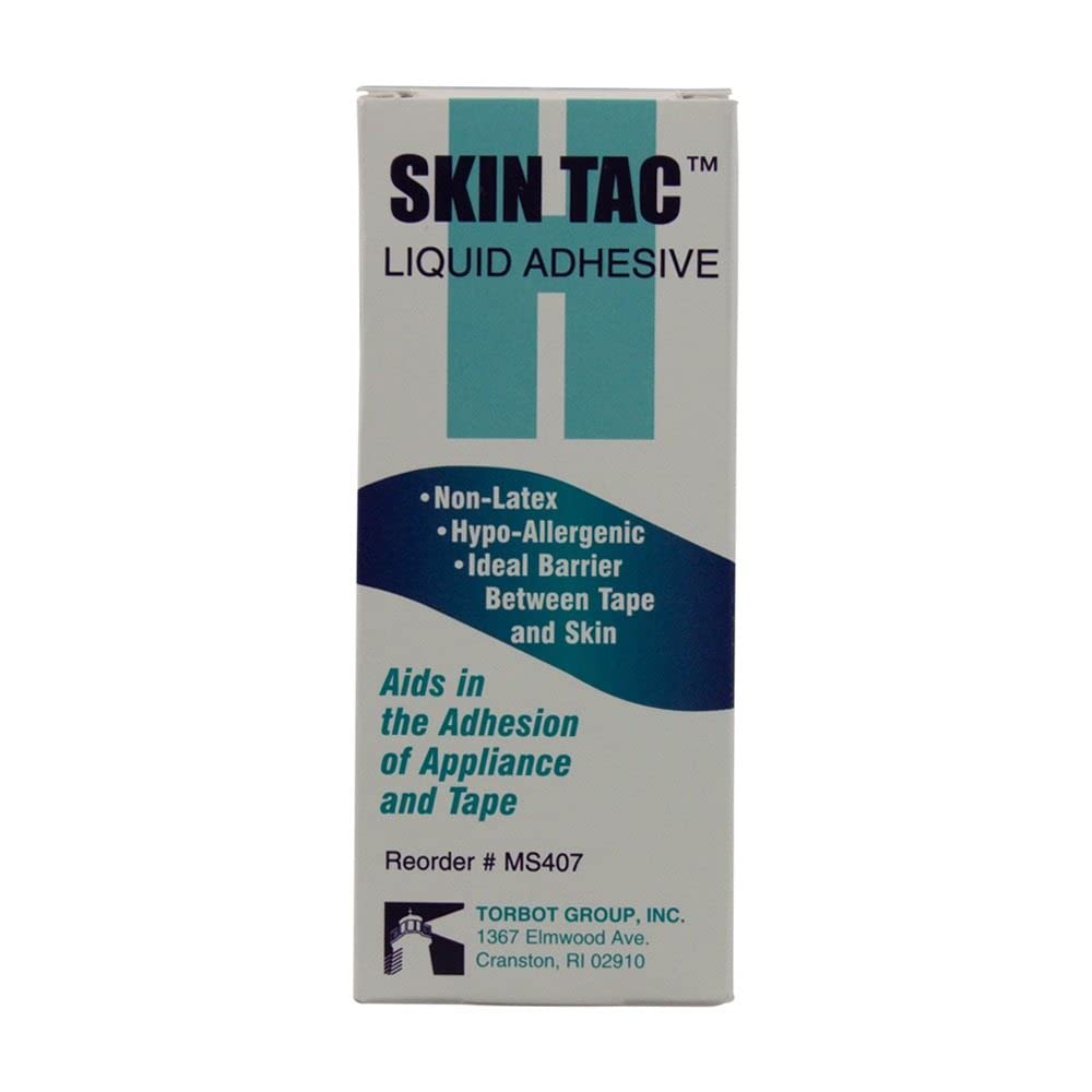 Skintac Skin Tac liquid adhesive 4 oz bottle ready for secure, gentle adhesion