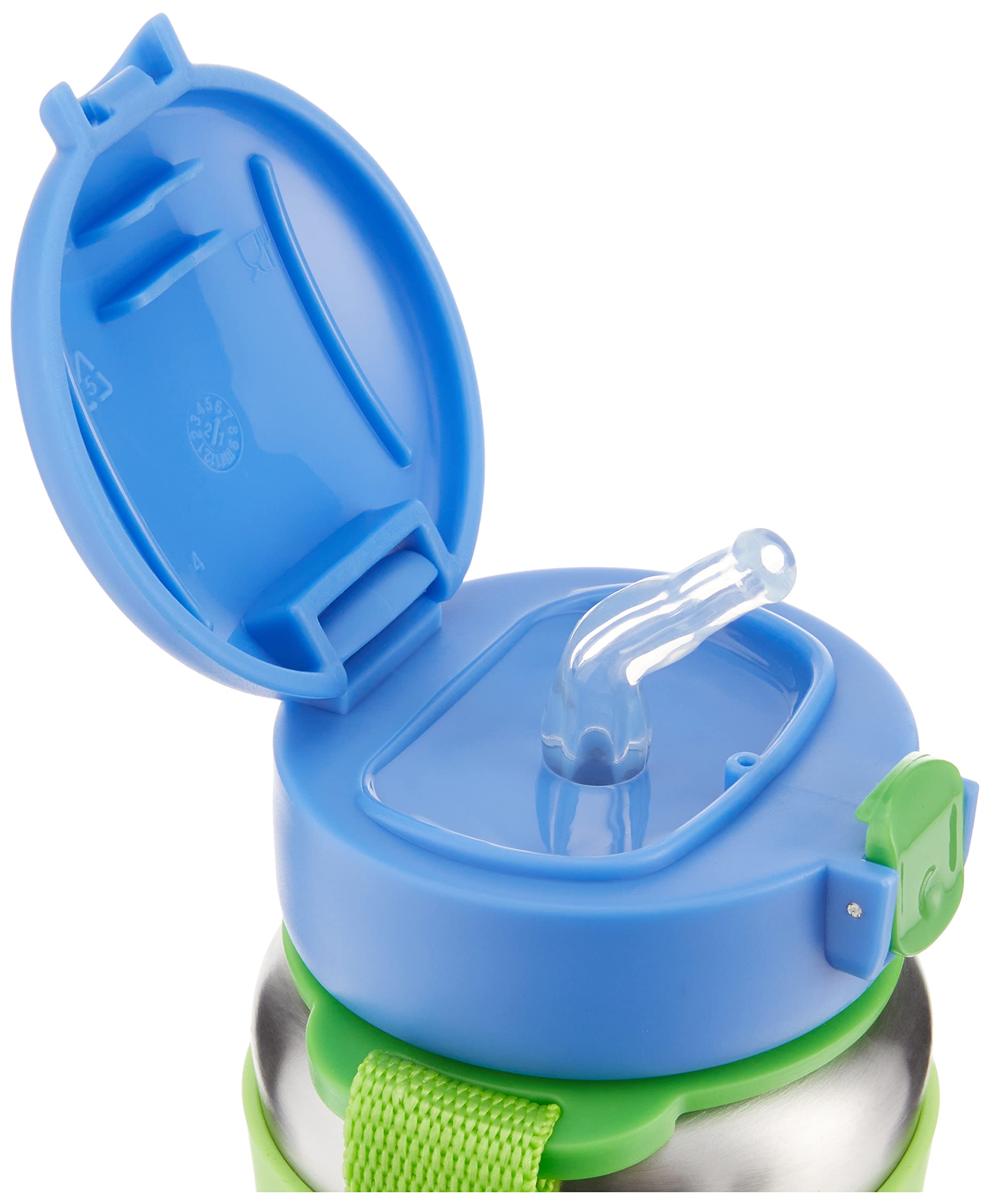 Skip Hop Dino bottle with pop-up lid keeping straw clean on the go