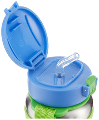 Skip Hop Dino bottle with pop-up lid keeping straw clean on the go