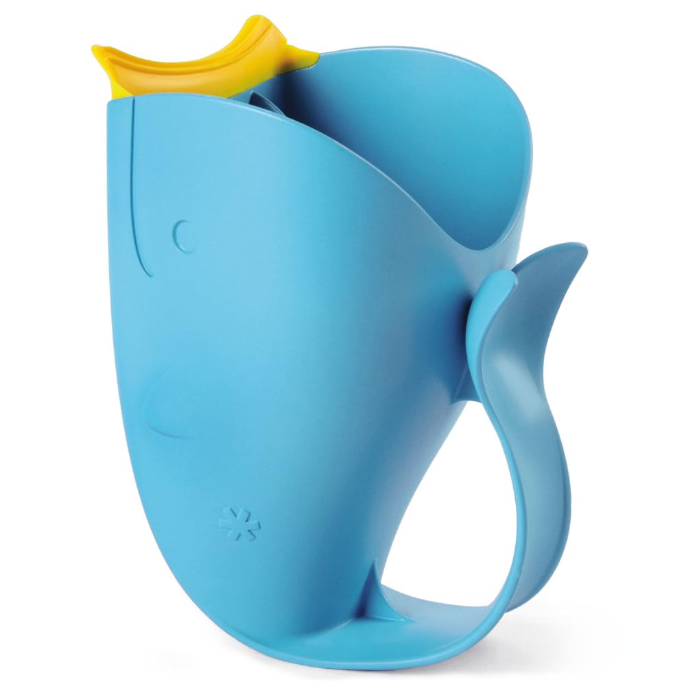 Skip Hop MOBY rinse cup front view in blue shows compact design for bath time