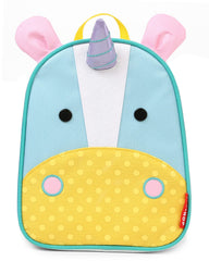 Skip Hop Zoo Unicorn backpack opened to reveal main compartment and organization.