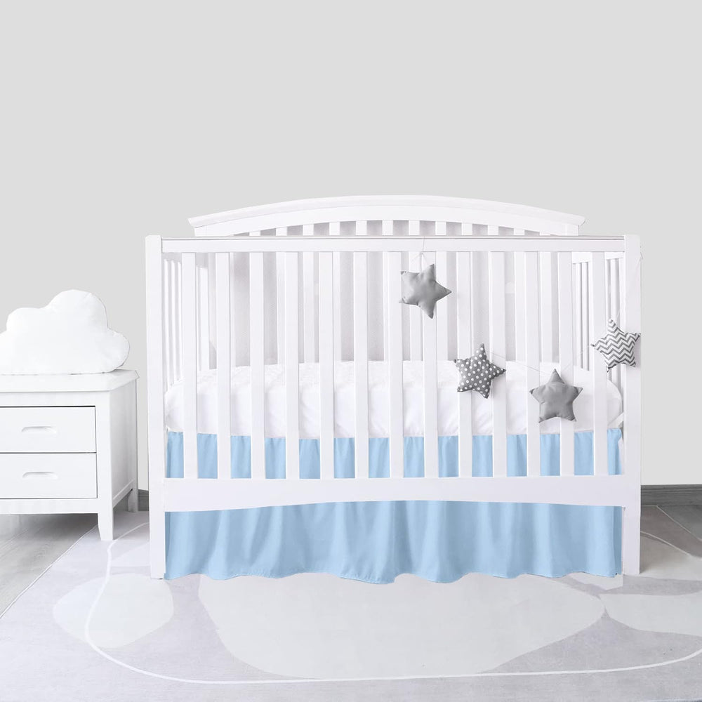 Sky Beddings easy-care crib skirt stays vibrant after washing.