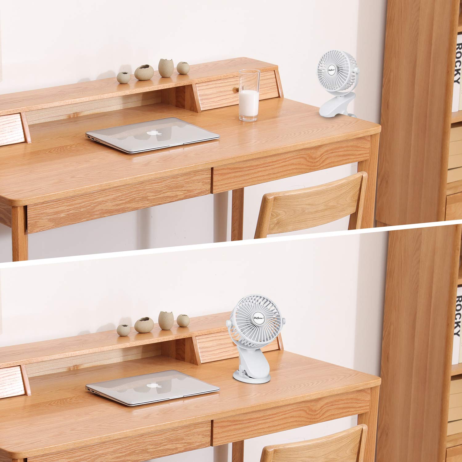SkyGenius rechargeable battery fan with long runtime for travel.