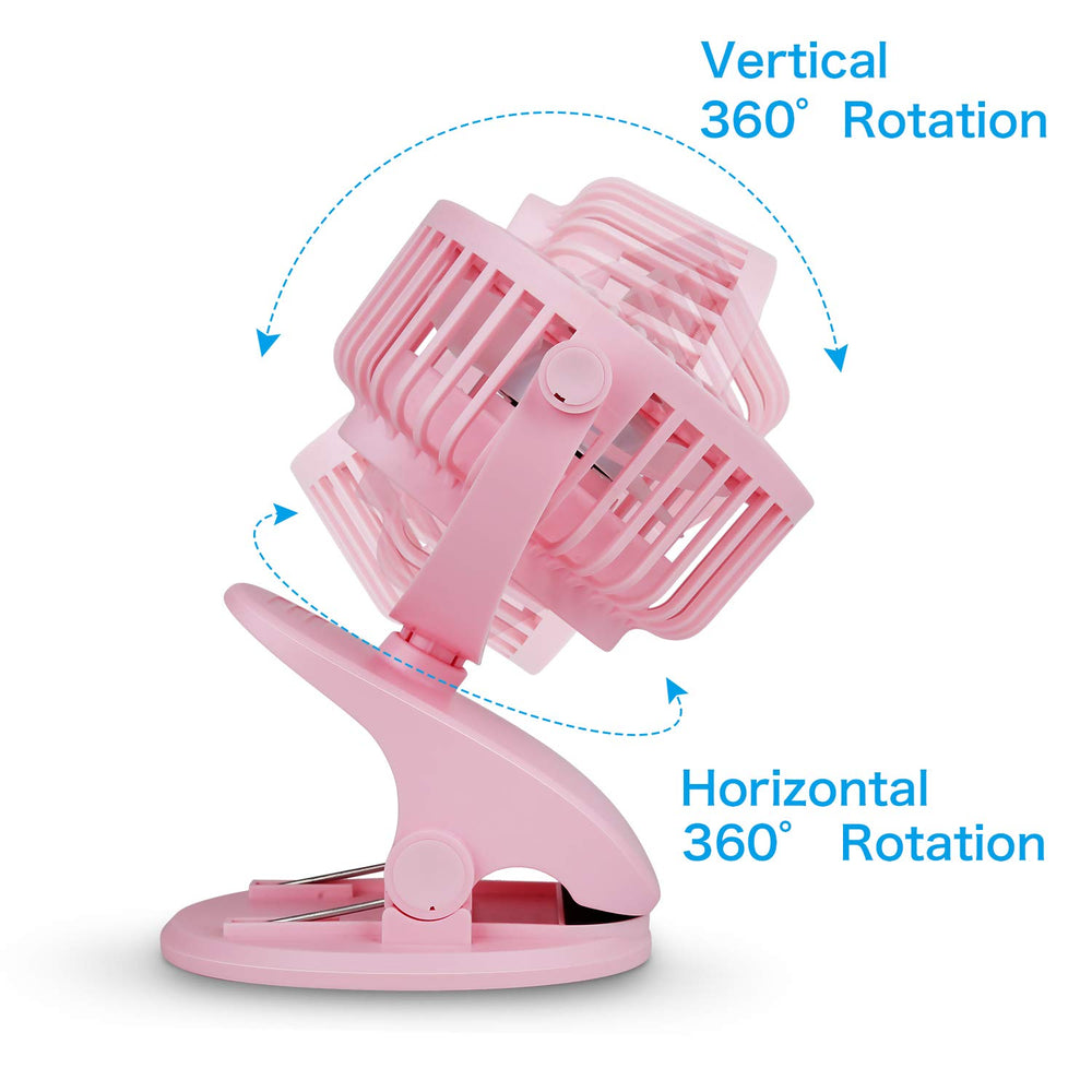SkyGenius 360 rotation clip-on fan pink cool from any angle