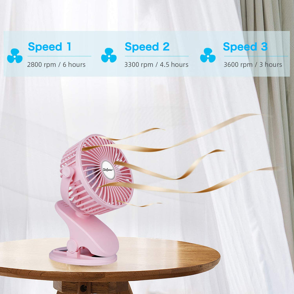 SkyGenius pink clip-on fan side view portable breeze for cribs or desks