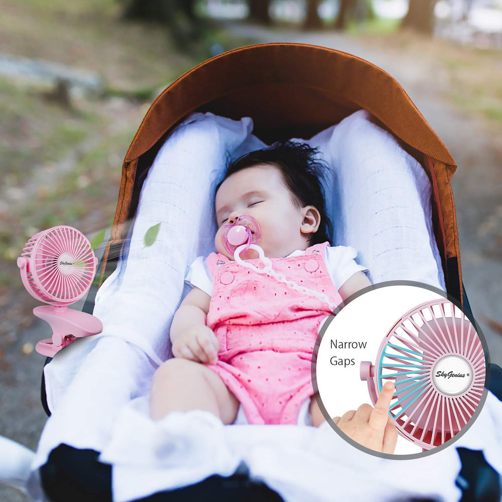 SkyGenius portable clip-on fan pink USB powered for travel and dorm use