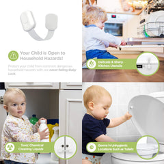 Skyla Homes adhesive cabinet lock demonstrates tool-free, screws-free installation.
