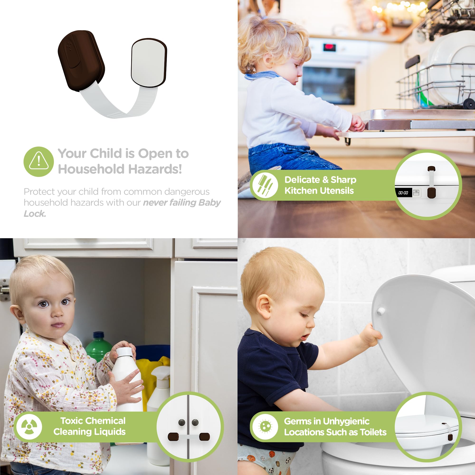 Skyla Homes cabinet lock on kitchen cabinet demonstrates multipurpose safety.