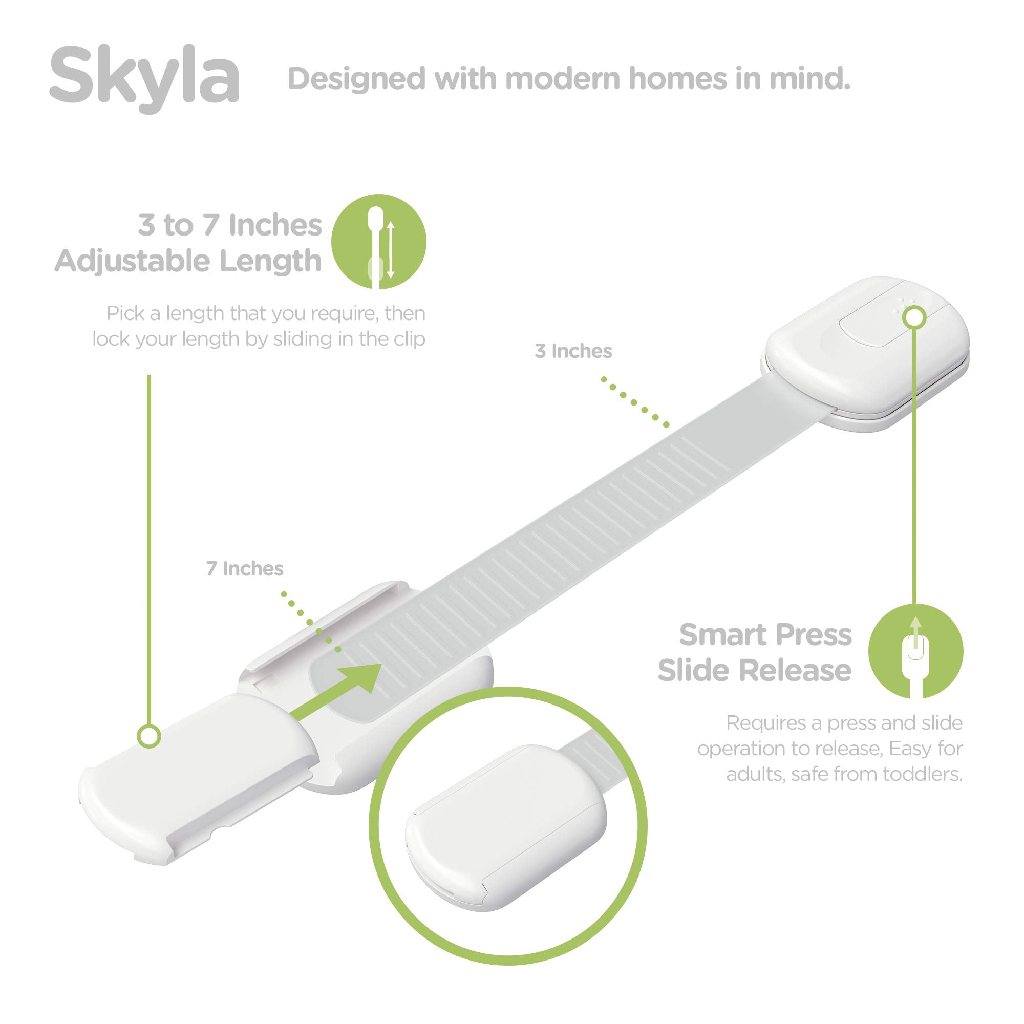 Skyla Homes flexible-strap lock installed around a cabinet handle.