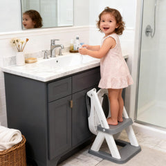 SKYROKU 8868 foldable stool compact storage image emphasizes space-saving design.