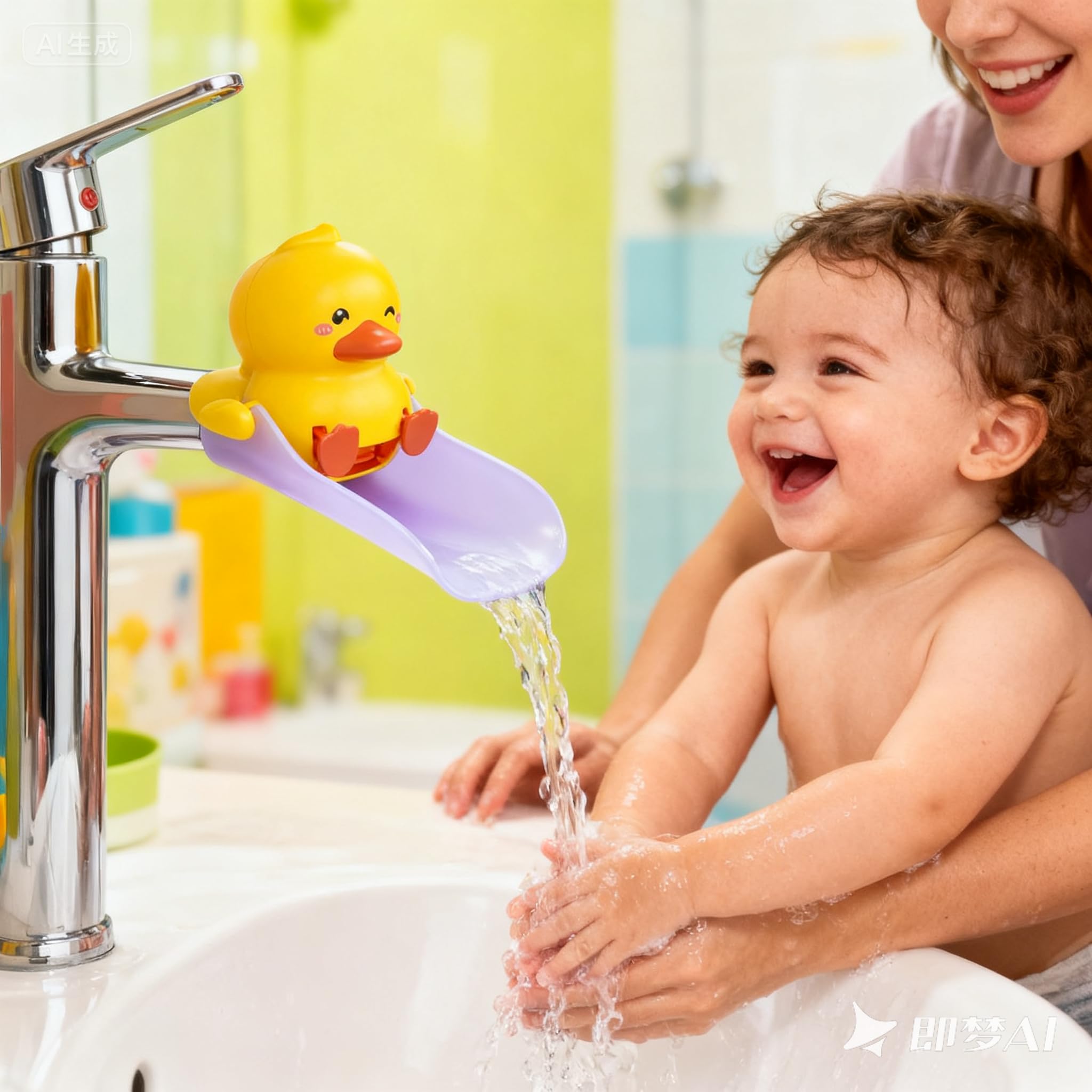 Skyroku Child-handwashing-friendly setup encourages independence during bath time.