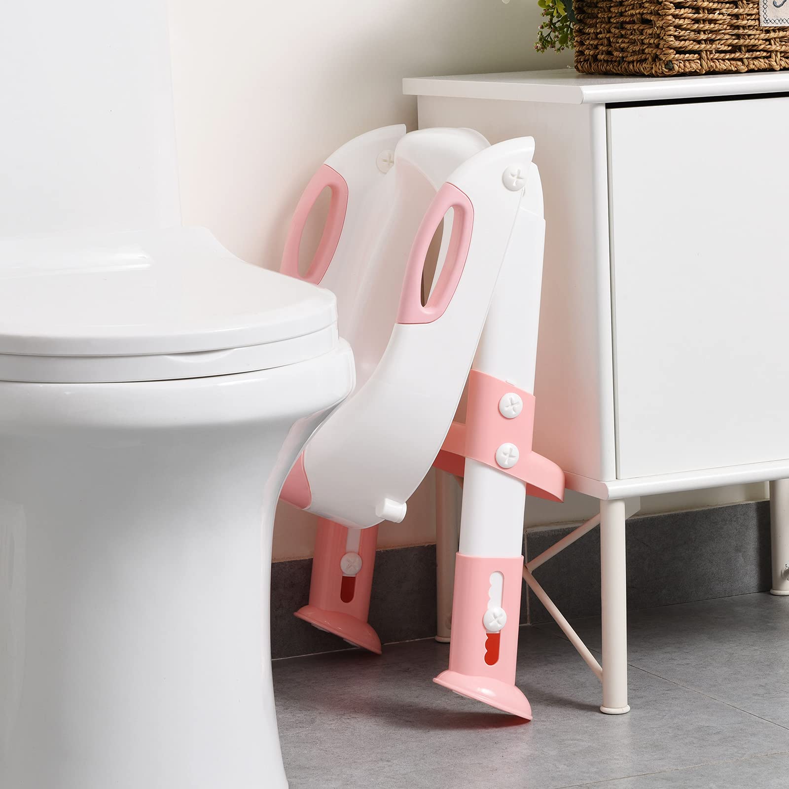 SKYROKU potty seat foldable design saves space in small bathrooms.
