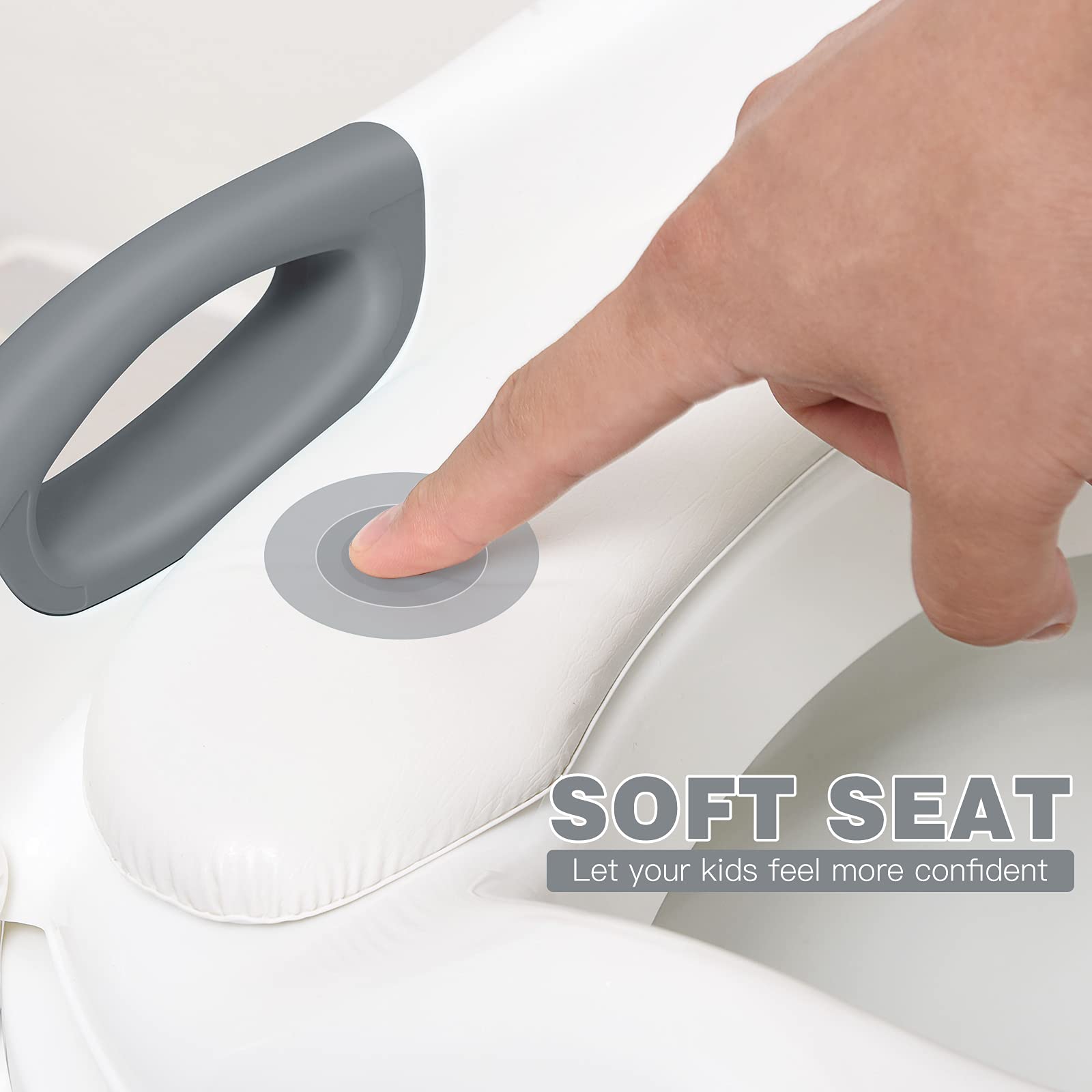 SKYROKU potty seat features non-slip feet and handrails for safety