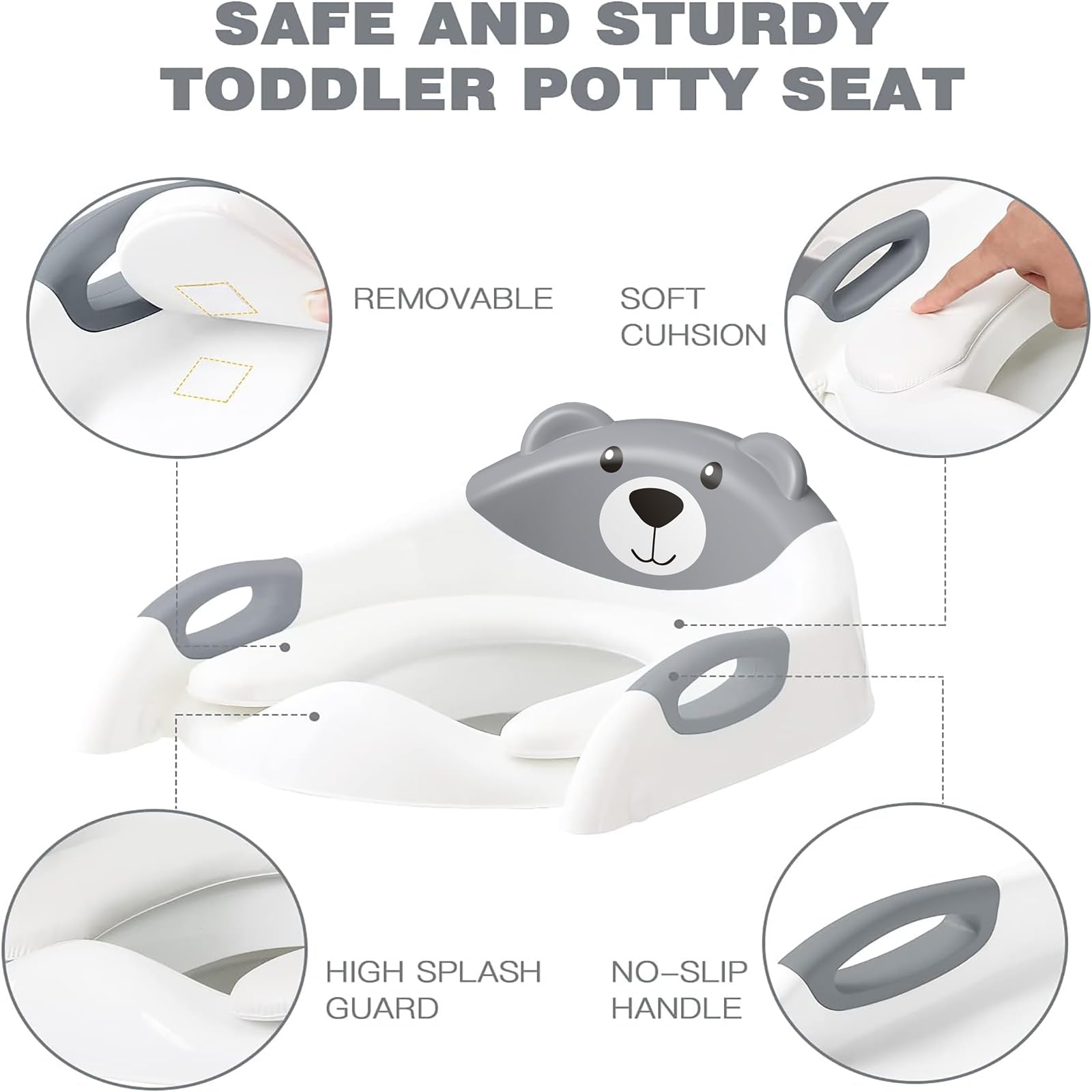 SKYROKU Potty Training Seat non-slip feet and rails provide extra stability.