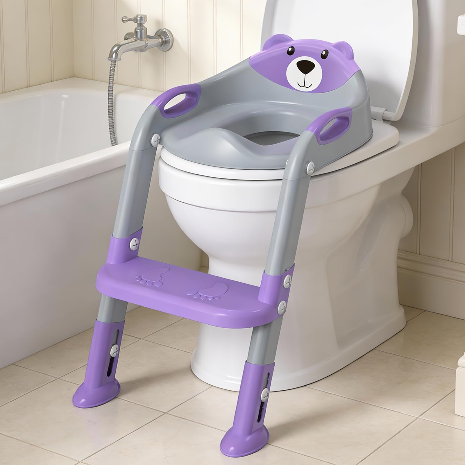 Skyroku potty training seat on toilet with gray-purple design for stable kid-friendly use