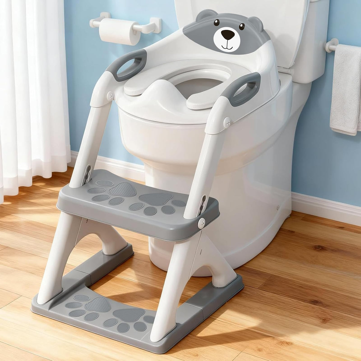 Skyroku potty training seat with six-height adjustment fits securely on most toilets.