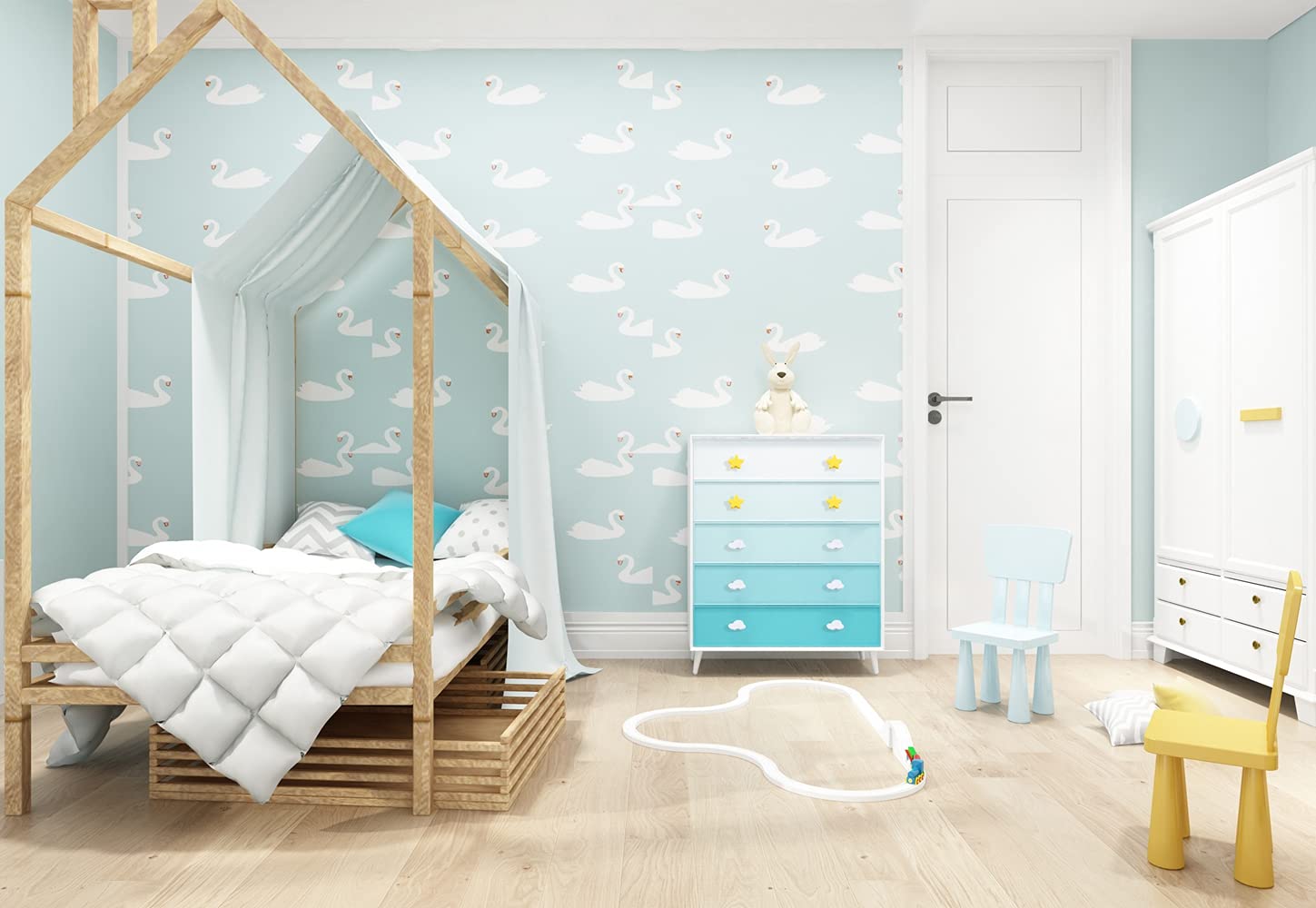 Skyscraper basketball knob in a child room as playful décor