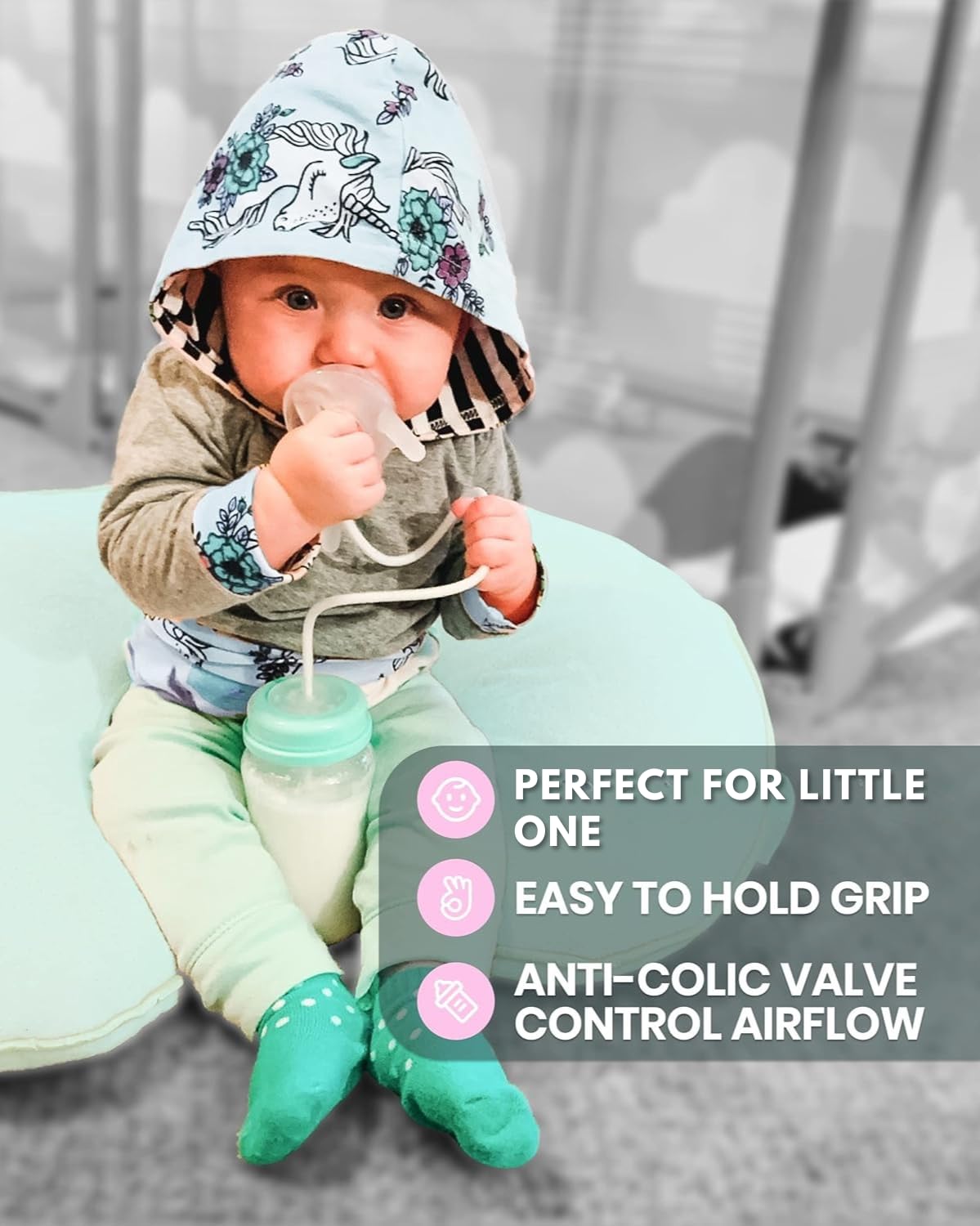 Skywin TidyFriend anti-colic vent reduces air intake for gentler feeding.