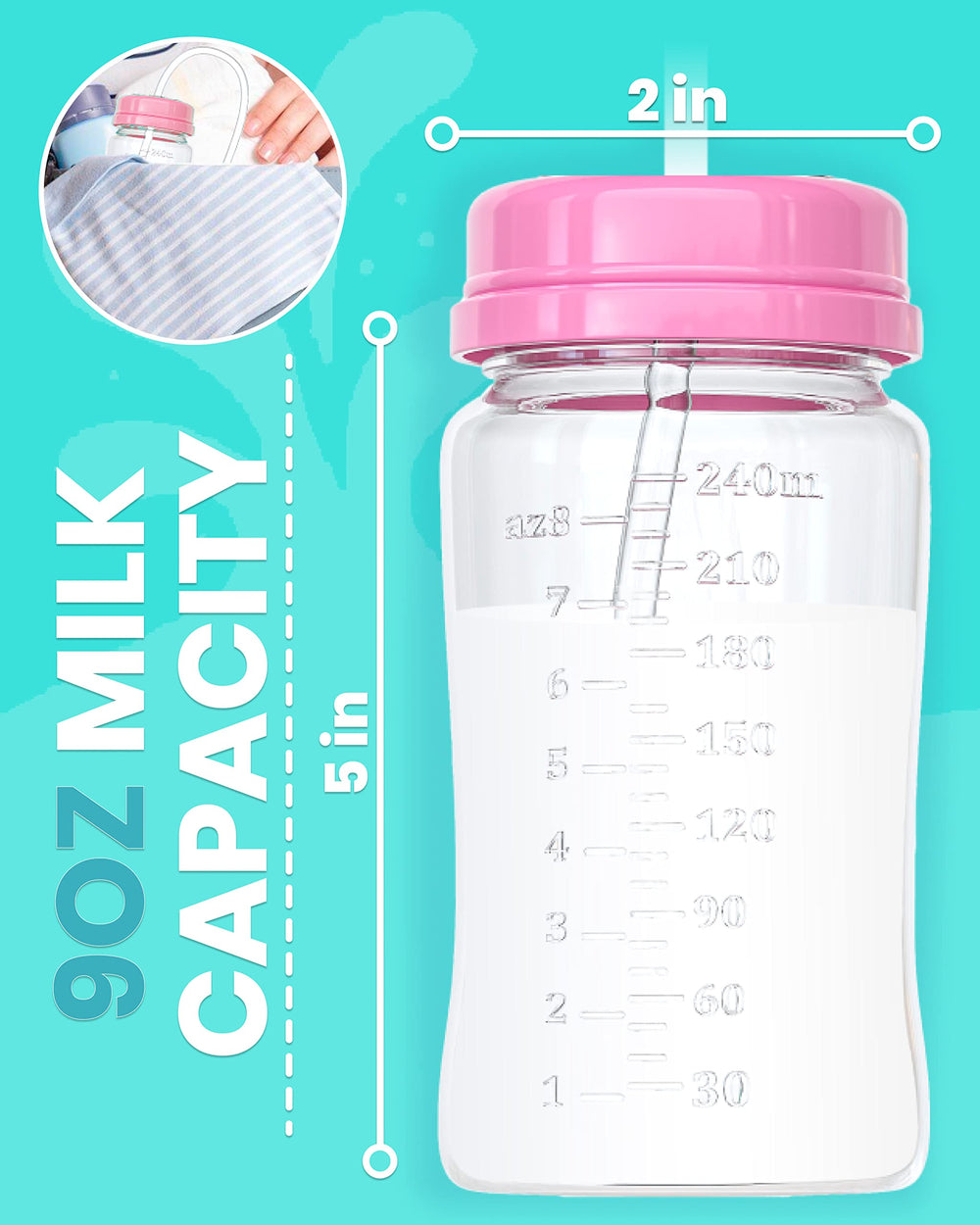 Skywin TidyFriend bottle pink shows latch-on nipple and straw for upright feeding