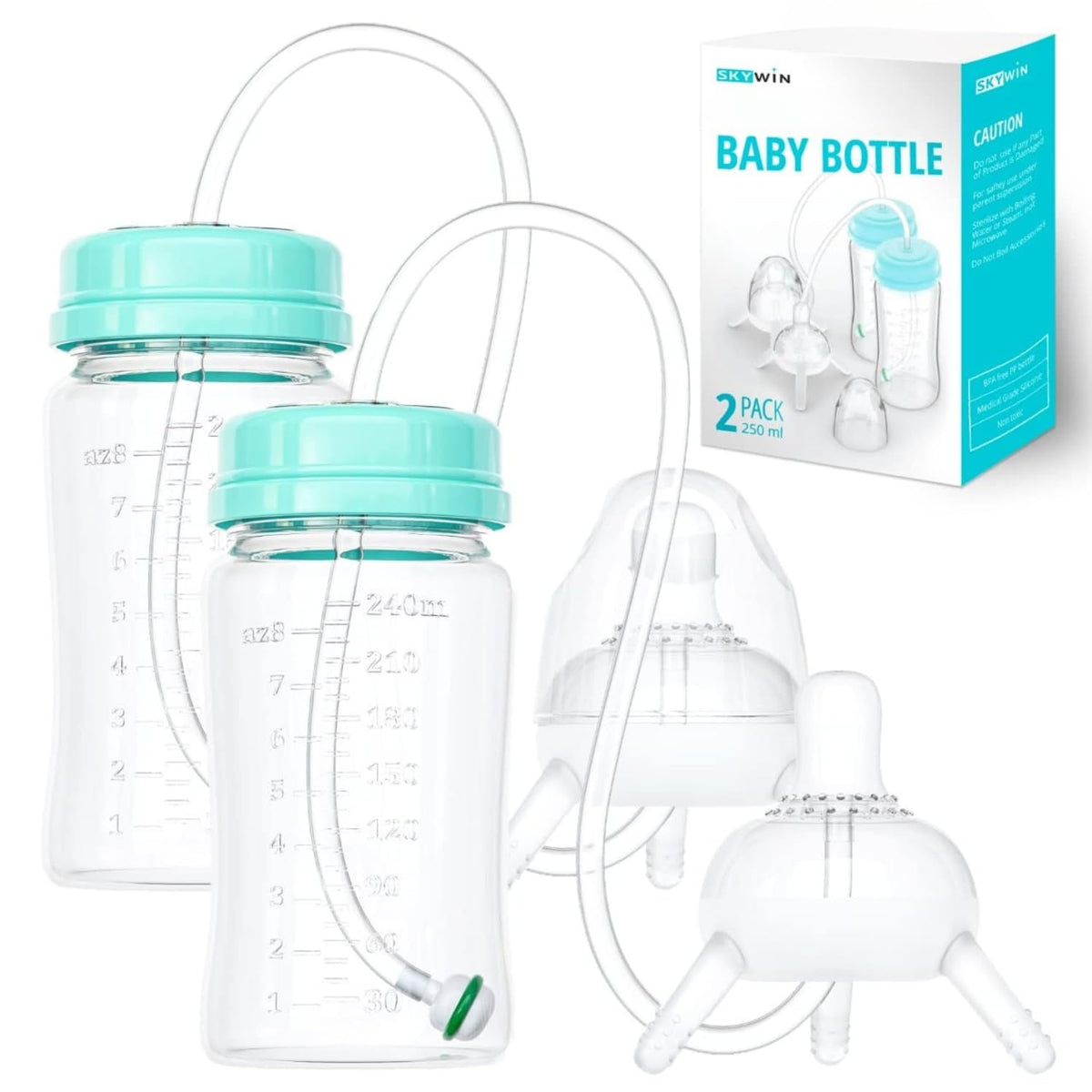 Skywin TidyFriend bottle with straw enables hands-free feeding for caregivers.