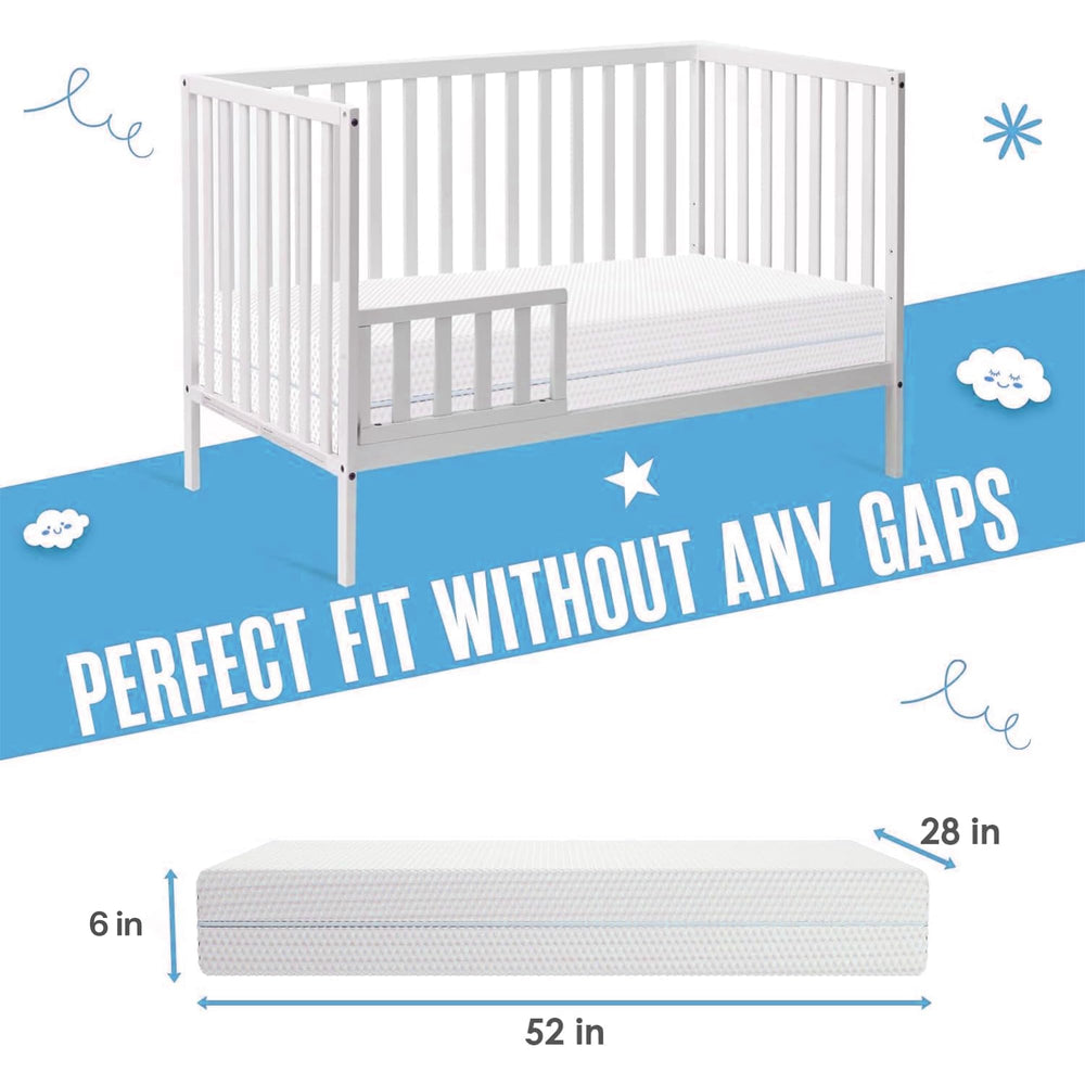 Sleepah 6in crib mattress side profile showing dual-sided support.