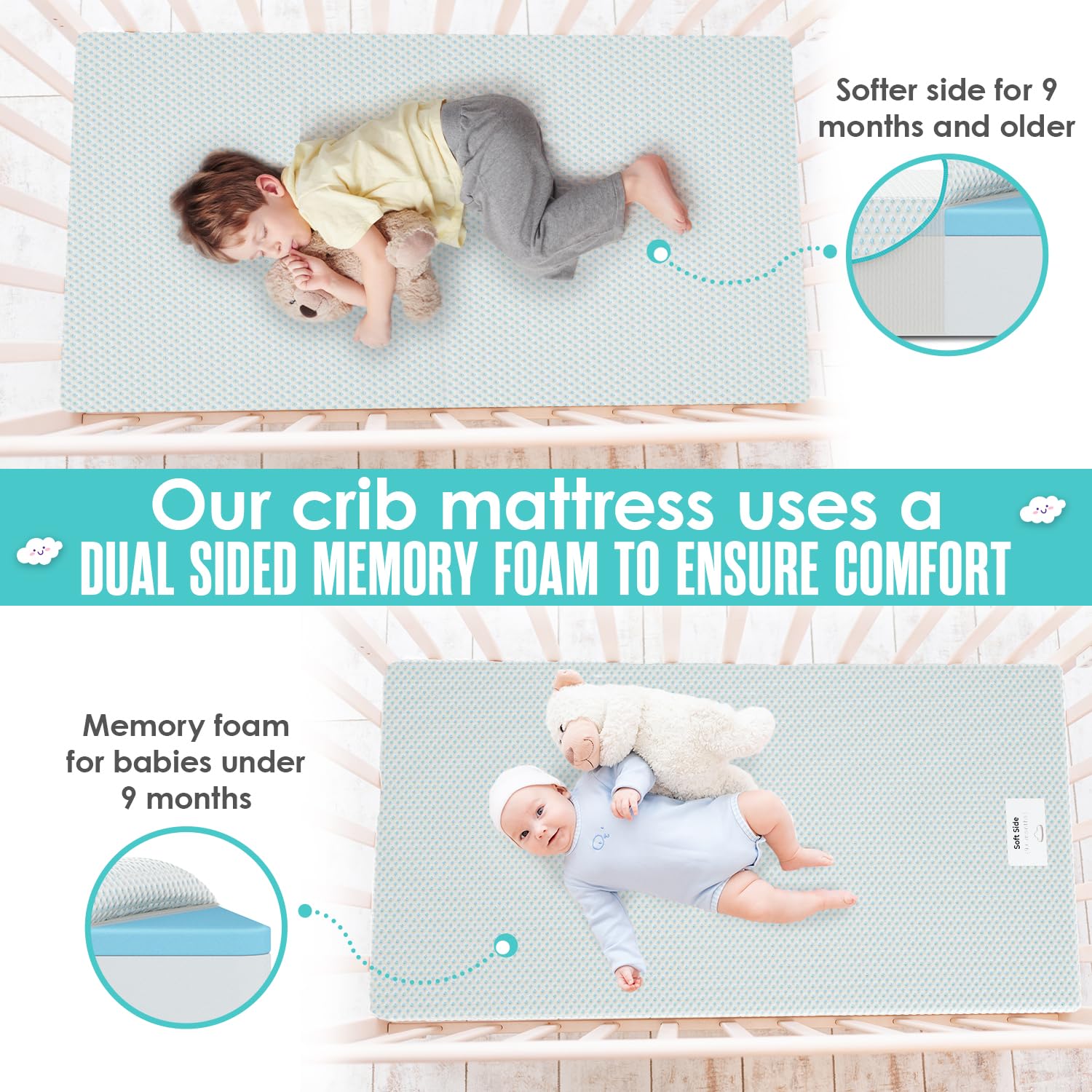 Sleepah firm side for infant sleep and stable support.