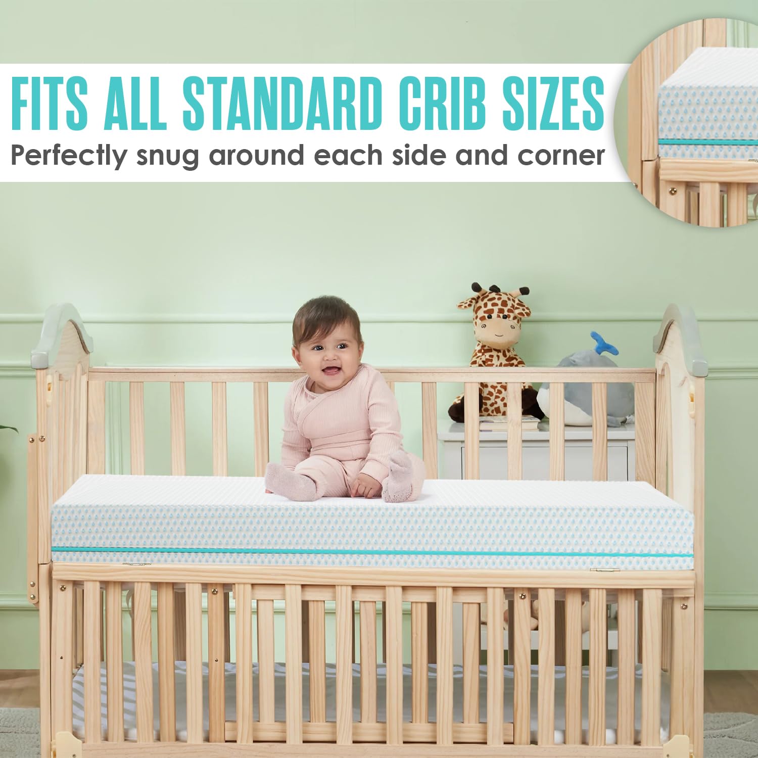 Sleepah standard crib fit 52 x 28 inches for snug placement.